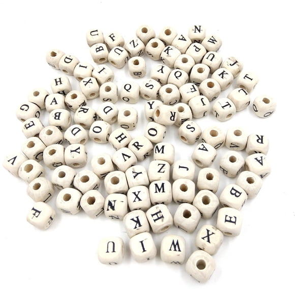 Iumwxz 100 Pcs Perles en Bois Mélangées Lettre Perles Entretoises en Vrac Déco Maison Blanc Aubaines pour la Maison