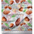 thumbnail image 1 of Soimoi White Rayon Fabric Apricot & Oaknut Fruits Printed Fabric 1 Yard 56 Inch Wide, 1 of 3