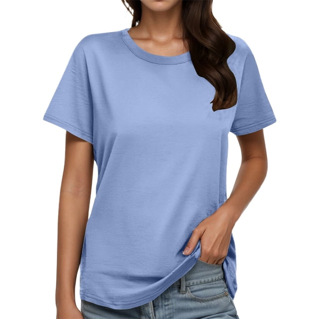 T-Shirts pour Femmes à Manches Courtes, Col Rond, T-Shirt Basique, Vêtements d'Été, Hauts de Sortie pour Femmes