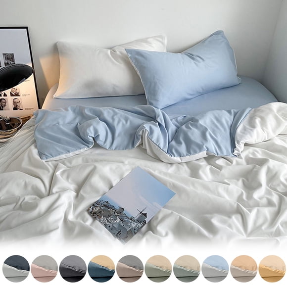 Bowayaoa Student Dorm Bedding Set 4 Piece, Soft Polyester Washed Fabric, Twin Full Queen Size Quilt Cover Sheet Set, Breathable Fade Resistant Bed in a Bag, Modern Dorm Room Decor Bedding Sets