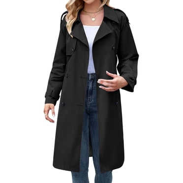 Women'S Double Breasted Long Trench Coat Windproof Classic Lapel Slim Overcoat with Belt Khaki XXL