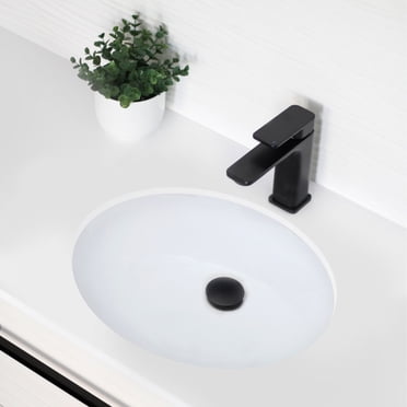 Stylish Undermount 19.5"W x 16"D White Porcelain Oval Bathroom Sink with 2 Overflow Rings P-206