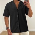 thumbnail image 4 of BOBOGOJP Chemises Hommes Bouton Manches Courtes vers le Bas Solide Robe Formelle Décontractée, Noir L, 4 of 5
