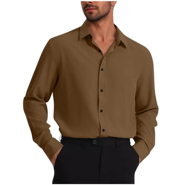Ohufall Mens Dress Shirts Elegant Long Sleeve Work Wear Business Casual Top Shirts Formal Turn Down Collar Button Big and Tall Men's Dress Shirts