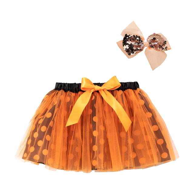 MIASHUI Tutus pour Tout-Petits et Petites Filles Robe de Danse Ballet Patchwork à Pois avec Épingles à Cheveux, Orange, 2-4 Ans