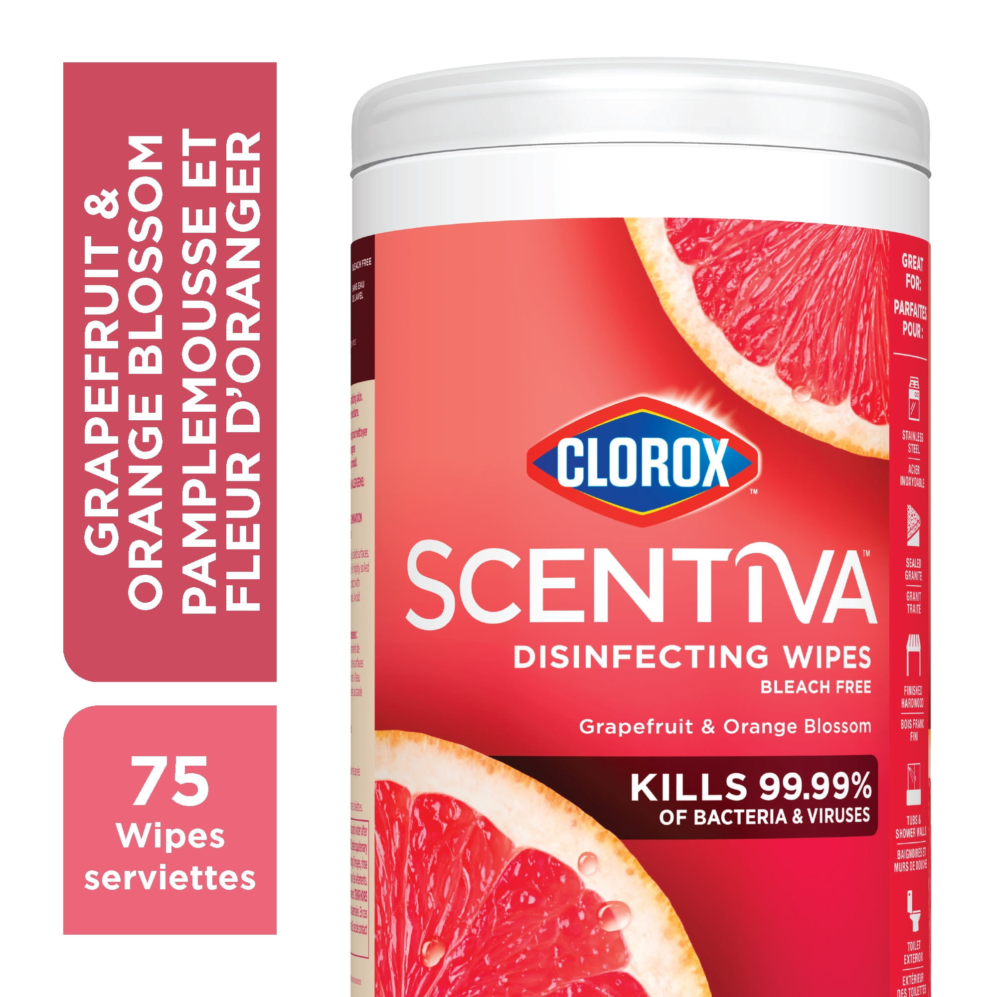 Clorox™ Scentiva™ Disinfecting Wipes, Bleach Free, Grapefruit & Orange Blossom, 75ct