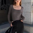 thumbnail image 3 of Fankiway Women'S Threaded Low Neck Long Sleeve Tank top Skinny Bodysuit, 3 of 7
