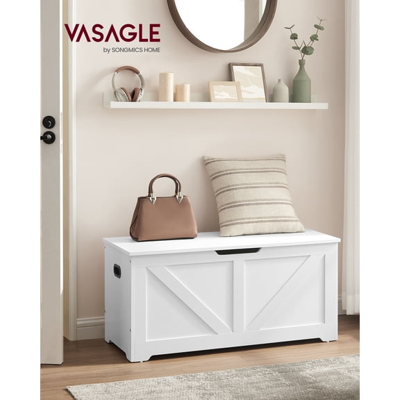 Storage Trunk, Storage Chest with 2 Safety Hinges, Shoe Storage Bench, Farmhouse Style, for Entryway, Bedroom, White