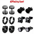 thumbnail image 3 of Paire de Boucles d'Oreilles Perforées en Acier Inoxydable Noir Unisexe pour Hommes de Différentes Formes, 3 of 9