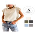 thumbnail image 3 of Women Solid Color Sweater Vests Crew Neck Cap Sleeve Loose Pullovers, 3 of 5