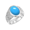 thumbnail image 3 of RYLOS Men's Rings 14K White Gold Nugget Ring with Cabochon Gemstone & Diamonds Turquoise Rings For Men Size 9, 3 of 7