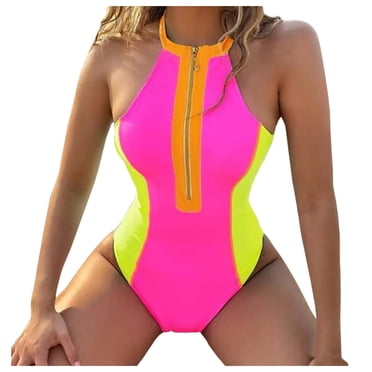 HXWCHs Maillot de Bain pour Femmes Résistant au Chlore Maillots de Bain un - Élégant Maillot de Bain à Encolure en V Plongeante avec Échancrure Haute pour Femmes Tenue de Plage S Jaune