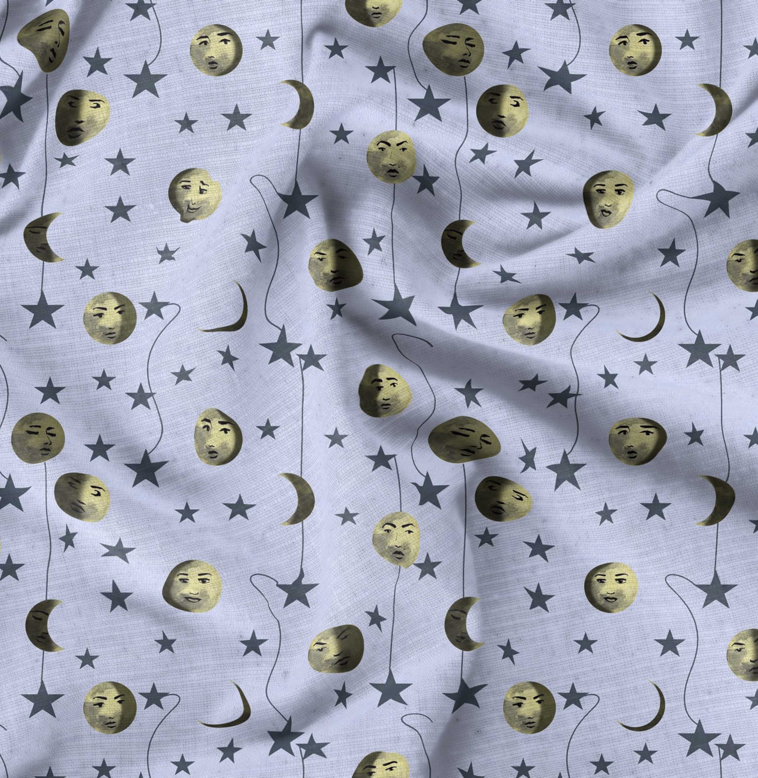 Soimoi Cotton Voile Fabric Moon & Stars Galaxy Print Fabric by Yard 56 Inch Wide
