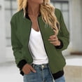 thumbnail image 2 of Womens Fashion Jacket Casual Stand Collar Zip Up Lightweight Coat Fall Color Block Jackets with Pockets Army Green L, 2 of 5