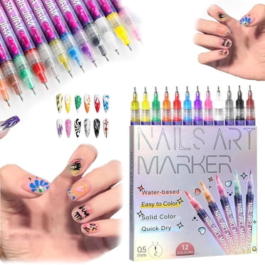 12 Colors Nail Art Pens Set, Nail Art Markers for Kids, Nail Polish Pens, Nails Arts Markers Doodle Pen for Kids Adults, Nails Arts Tools for Dotting Drawing Painting Point Liner DIY (1 Set)