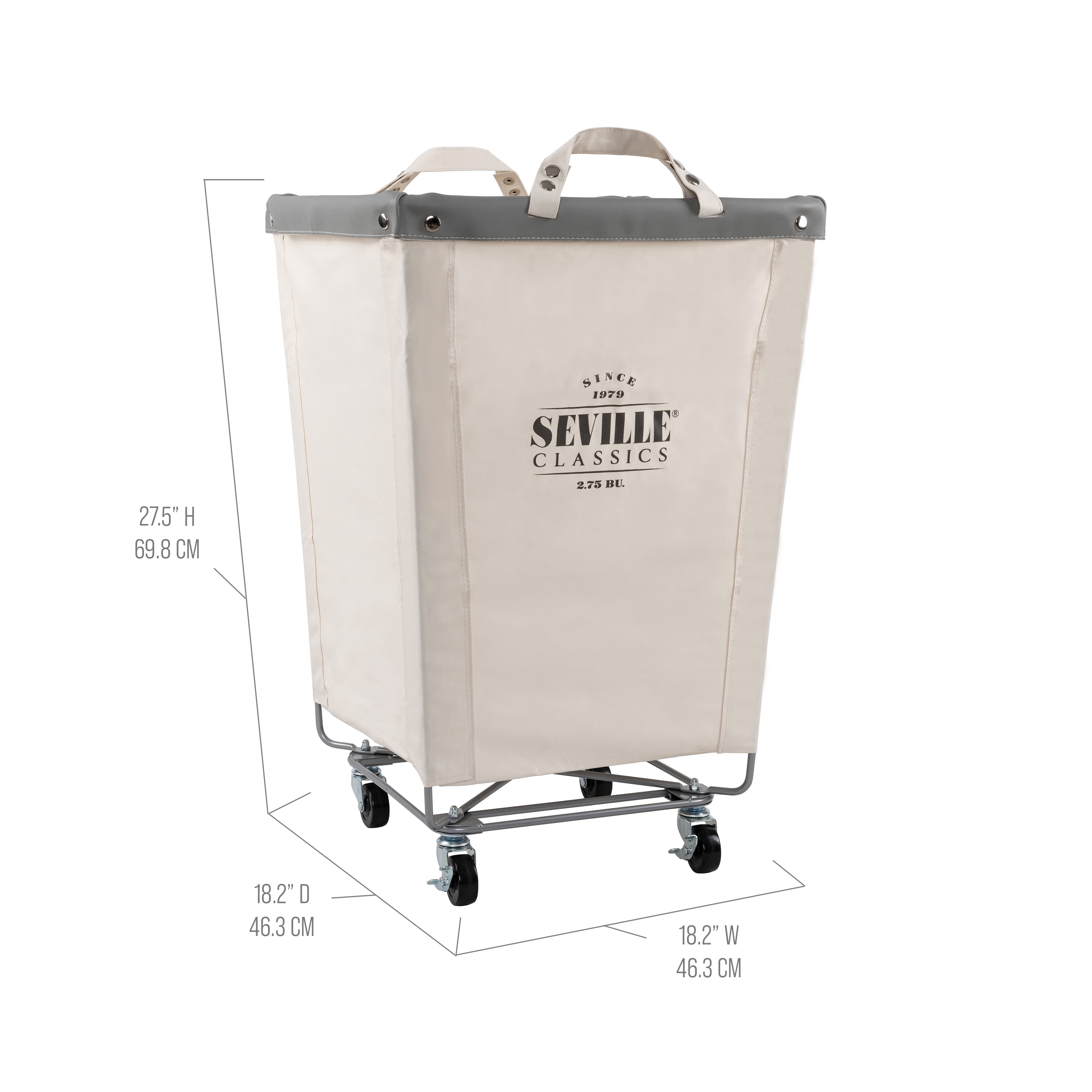 Seville Classics Heavy-Duty Laundry Hamper with Wheels, 18" x 18" x 27"