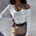 thumbnail image 1 of Mikilon Women Solid Slim Fit Off Shoulder Pullover Long Sleeve Blouse Tops, 1 of 8