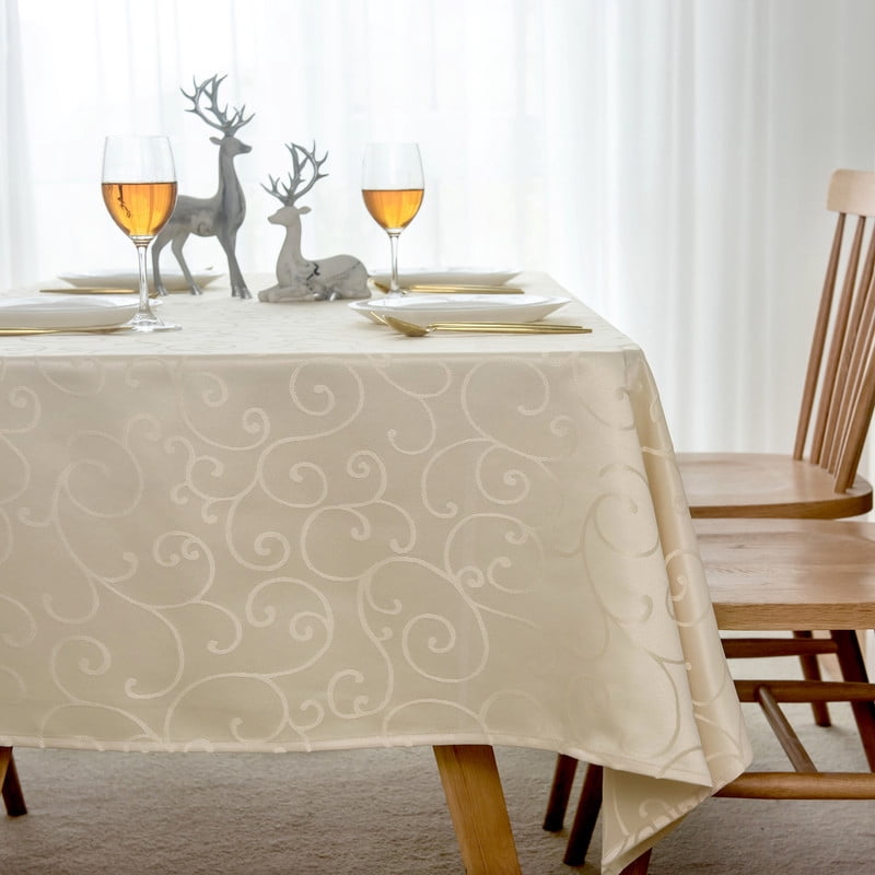 Marina Decoration Jacquard Waterproof Thick Elegant Luxury Premium Solid Damask Branch Scroll Decorative Home Kitchen Tablecloth Liquid Repellent and Stain Resistant