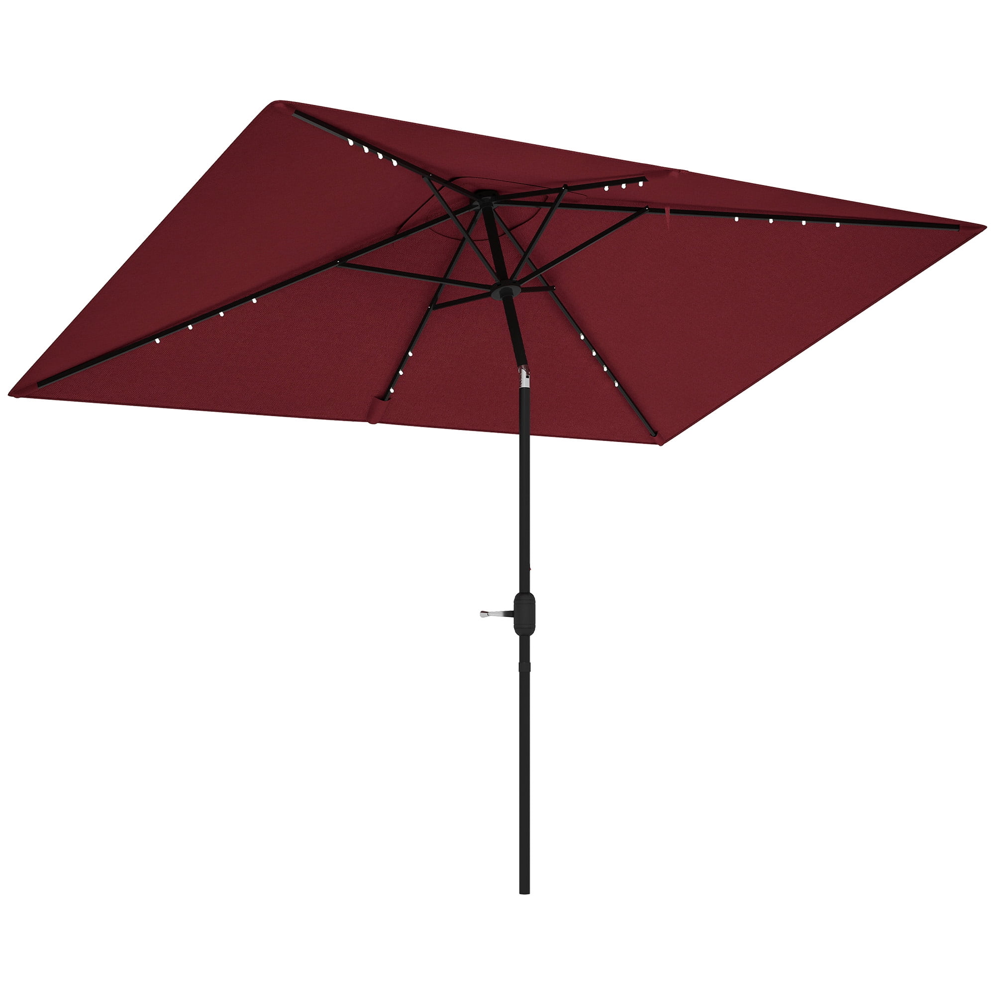 Outsunny Solar Patio Umbrella with LED and Tilt, Table Umbrella, Wine Red