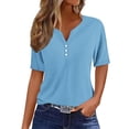 thumbnail image 2 of Jsaierl Womens Casual Notched V Neck Short Sleeve Shirts Summer Solid Color Work Tunics Simple Basic Bussiness Blouses, 2 of 5