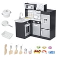 thumbnail image 1 of Qaba Play Kitchen, Kids Kitchen Playset with Microwave Fridge, Dark Brown, 1 of 10
