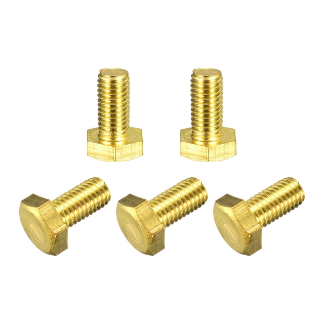 Unique Bargains Brass Hex Bolts, M10x20mm 5 Pack Fully Thread Grade 4.8 Machine Screws