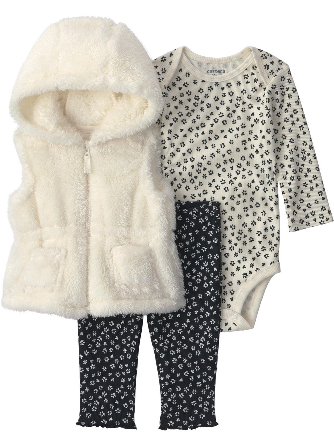 Carter's Child of Mine Baby Girl 3-Piece Black Floral Vest Set