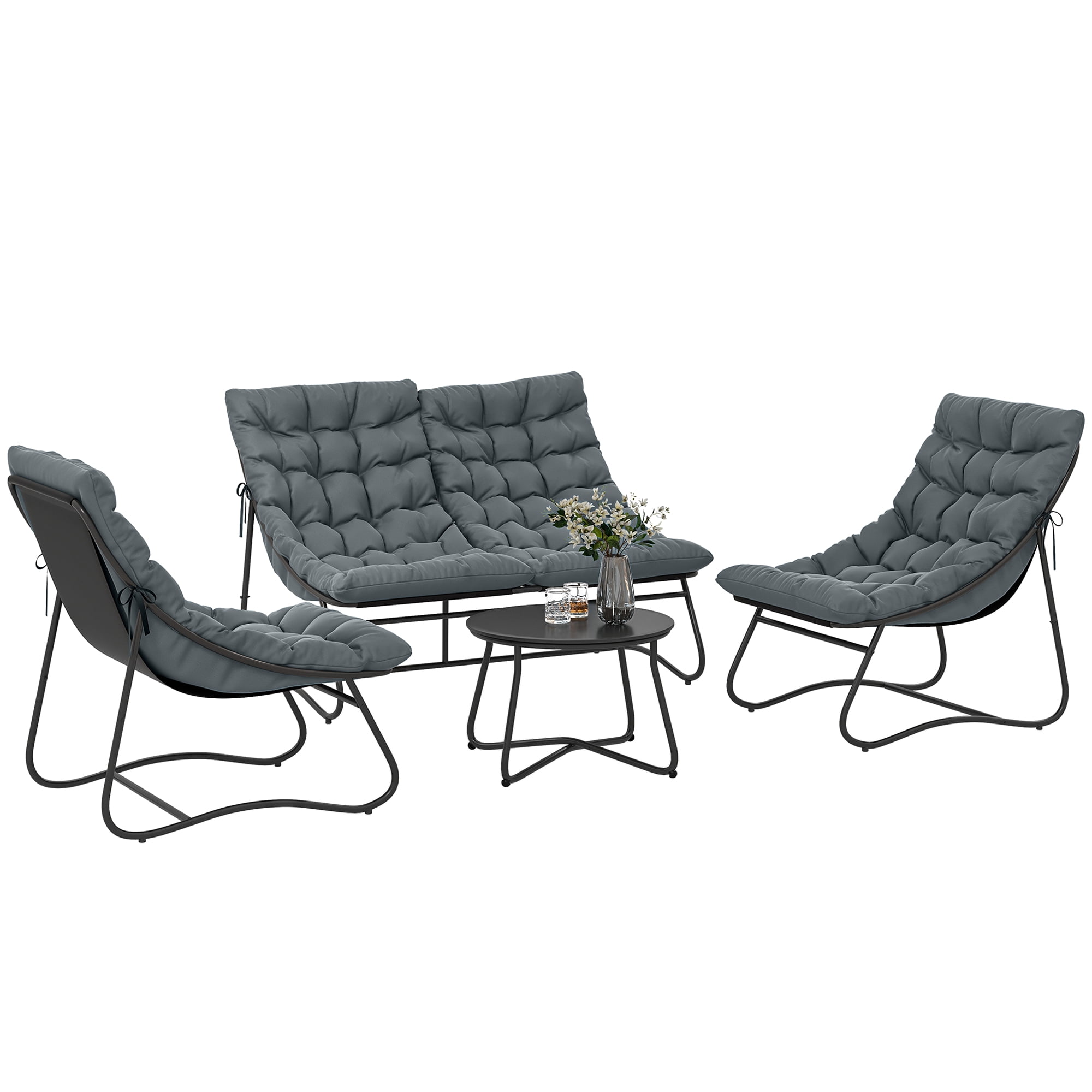 Outsunny 4 Piece Patio Furniture Conversation Set with Cushions, Grey