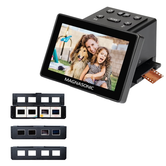 Magnasonic 25MP Film Scanner with Large 5" Display & HDMI, Long Tray Slide Film Holders, Converts 35mm/126/110/Super 8 Film & 135/126/110 Slides into Digital Photos, Built-in Memory (FS70ST01)