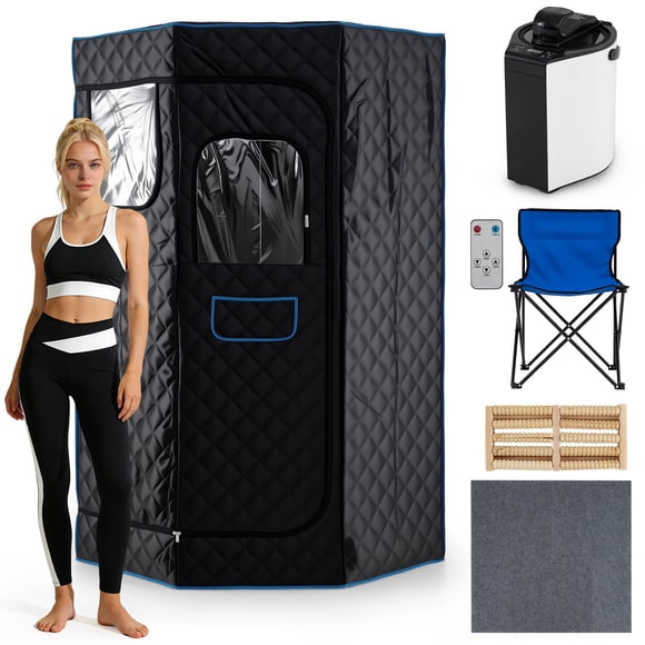 Gymax 3L Portable Steam Sauna Fast-Heat Pentagon Large-Size Sauna Box Remote Control Black