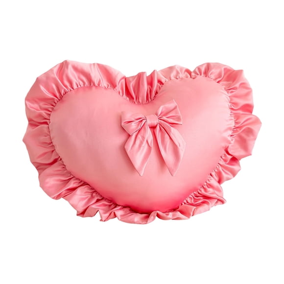 Cheapark Housse de Coussin Cœur de la Saint-Valentin - Satin Doux à Volants avec Nœud Cadeau Housse de Coussin de Sofa Romantique Mignonne Déco de Chambre à la Maison g