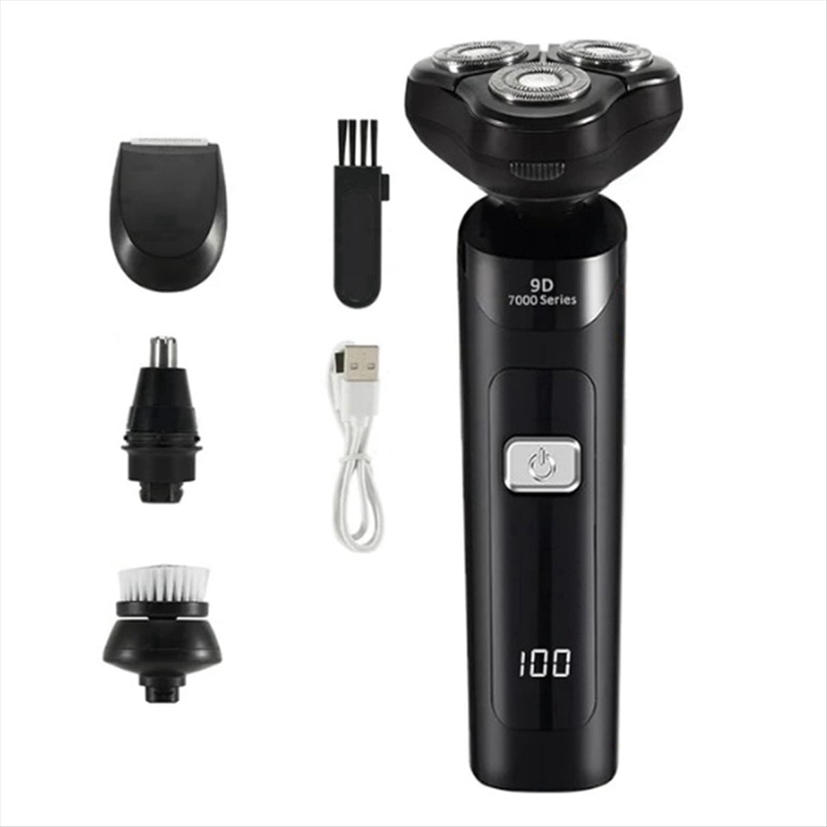 Electric Shaver LCD Digital Display Three-Head Floating Rechargeable Smart Waterproof Shaver Type-C Charge Black