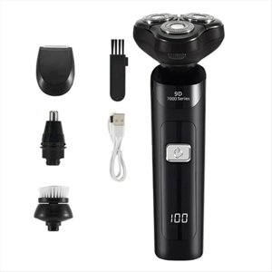 Rasoir électrique LCD Affichage numérique Trois têtes flottantes rechargeables Smart étanche Shaver Type-C Charge noir