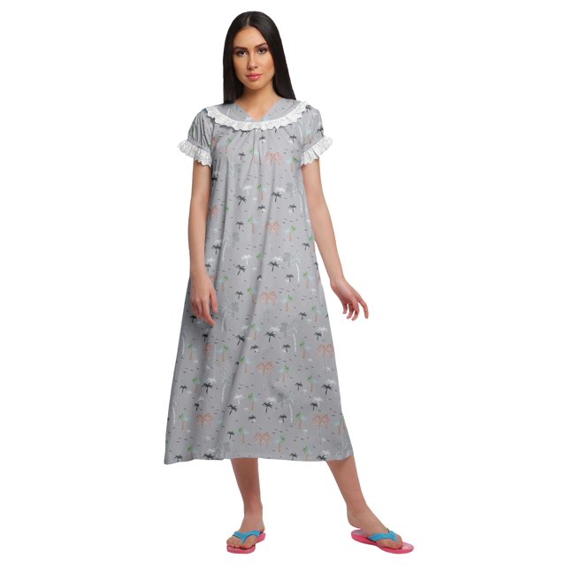 Moomaya Chemise de Nuit en Coton Imprimée pour Femmes à Manches Courtes