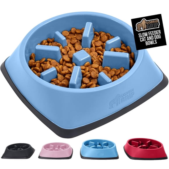 GORILLA GRIP Patent Pending Slow Feeder Dog Bowls 4 Cup Interactive Puzzle Toy for Dogs and Cats Food Training Keeps Pets Busy and Prevents Puppy Overeating All Breeds 100% BPA Free Light Blue
