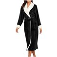 thumbnail image 1 of Penkiiy Womens Plush Soft Robe Warm Fleece Shawl Collar Bathrobe Fluffy Long Robes with Pockets S Black, 1 of 4