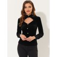 thumbnail image 2 of INSPIRE CHIC Stand Collar Cutout Velvet Top Black XS, 2 of 5