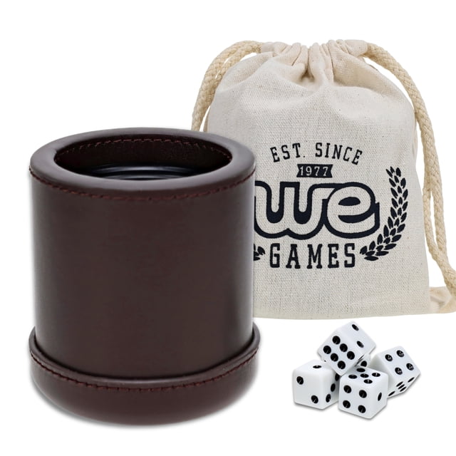 WE Games Professional Dark Brown Leather Dice Cup Set - 5 Dice for 10 Games