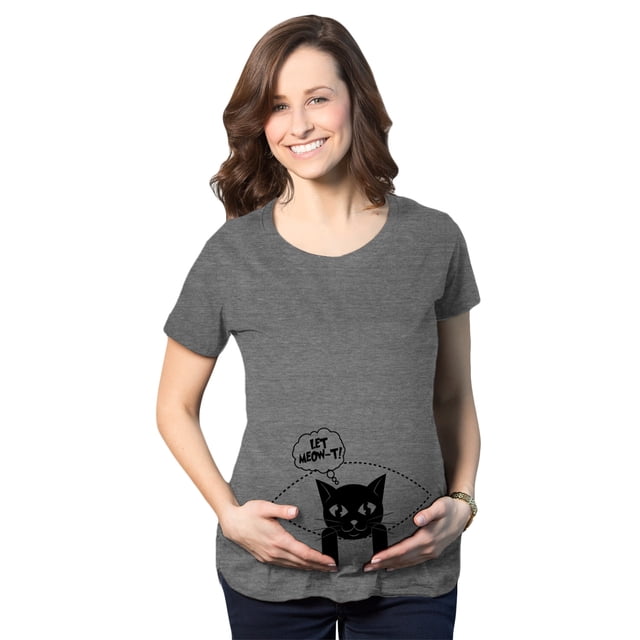 Womens Let MeowT Maternity T Shirt Funny Cat Lady Pet Lover Pregnancy Tee (Dark Heather Grey) - L