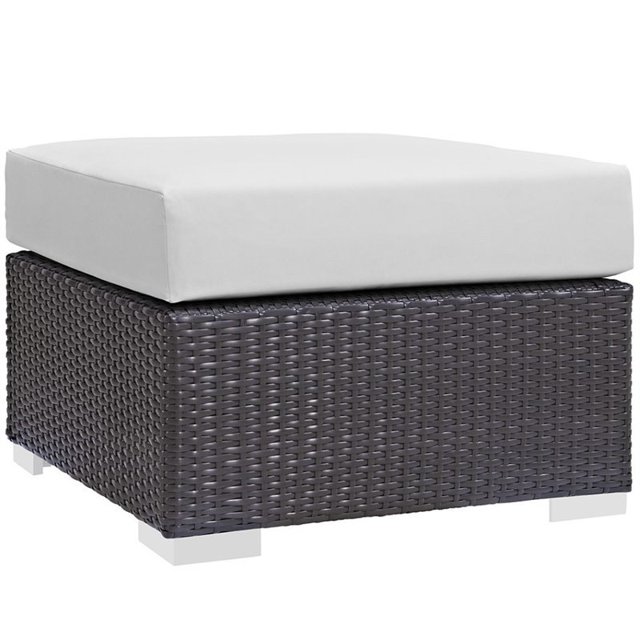 Modway Ottomane de Patio Carrée en Tissu et Rotin, Espresso/blanc