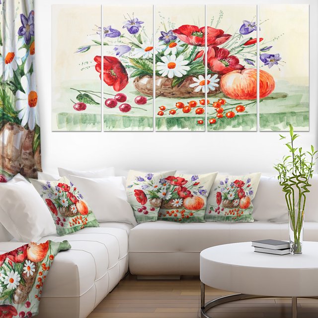 Bouquet Coloré de Fleurs et de Fruits - Impression sur Toile d'Art Floral