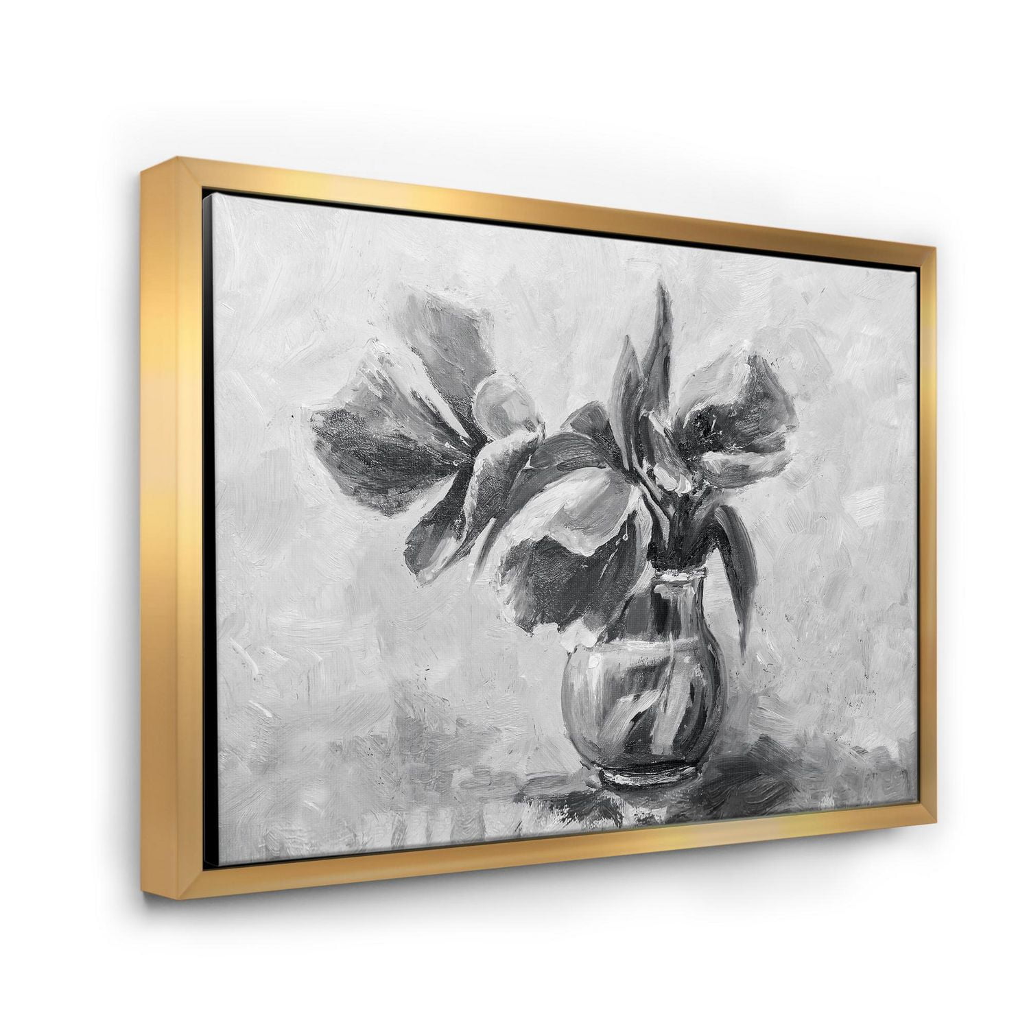 Designart Nature morte monochrome de fleurs dans un vase ART MURAL À CADRE FLOTTÉ