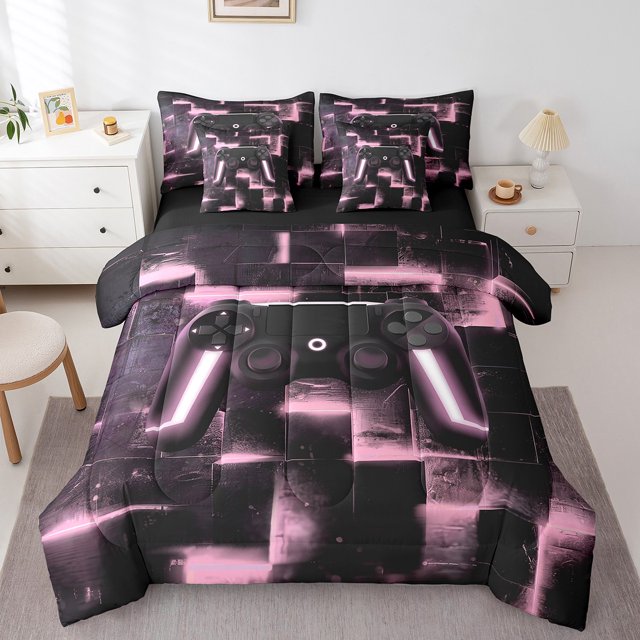 YST Neon Grid Gaming Video Game Theme Bedding Set, 7-Piece, Full