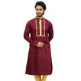 thumbnail image 3 of Atasi Chemise Tunique Décontractée pour Homme en Coton Long à Col Mandarin Bordeaux - Grand, 3 of 7