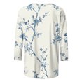 thumbnail image 4 of HKEJIAOI T-Shirts à Manches 3/4 pour Femmes à Imprimé Floral, Col Rond, Coupe Ample, T-Shirts Décontractés Mode, Chandails à Enfiler, Bleu Pâle-D m, 4 of 5