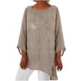 thumbnail image 2 of SMihono Hauts pour Femmes Été Chic Décontracté Hauts pour Femmes Brodés Col Rond Coton Lin Grandes Manches Courtes Hauts T-Shirt Oversize pour Femmes, 2 of 7