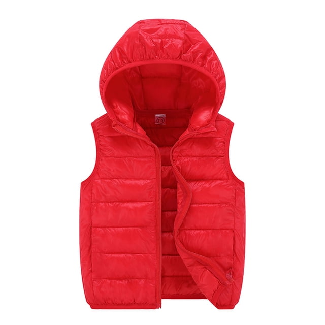 MIASHUI Vestes d'Hiver pour Enfants, Bébé Garçons Filles, Chaud Sans Manches à Capuche, Rouge, 4-5 Ans