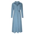 thumbnail image 3 of AherBiu Robe de Bureau Décontractée pour Femmes à Manches Longues, Col à Revers, Col en V, Froncée, Ligne A, Grande, avec Poches, 3 of 7