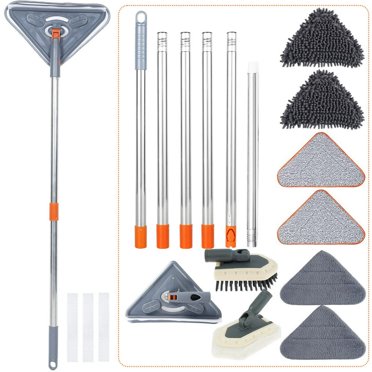 POINTERTECK Vadrouille Murale de 82 Pouces avec Long Manche Vadrouille de Nettoyage des Murs avec Perche d'Extension de 39,8 à 82 Pouces Nettoyeur de Murs Rotatif à 360° Vadrouilles Ensemble de Vadrouille Triangulaire pour Murs Plafond Fenêtre Plinthe