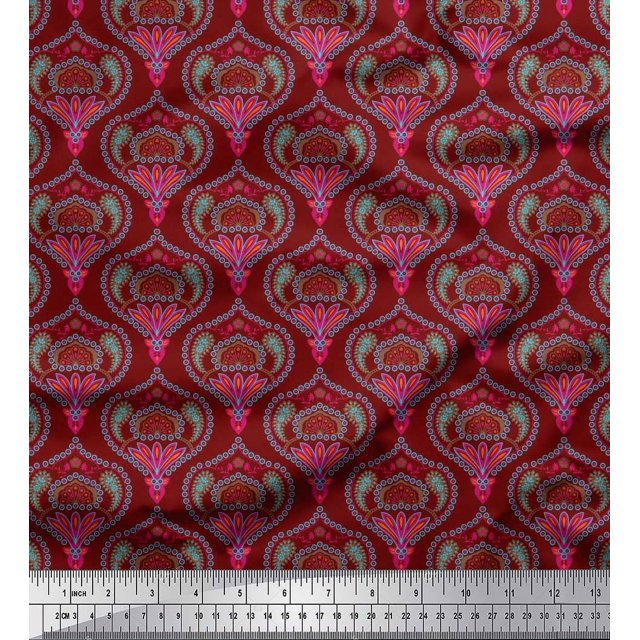 Soimoi Cotton Poplin Fabric Moroccan Damask Print Sewing Fabric Yard 56 Inch Wide